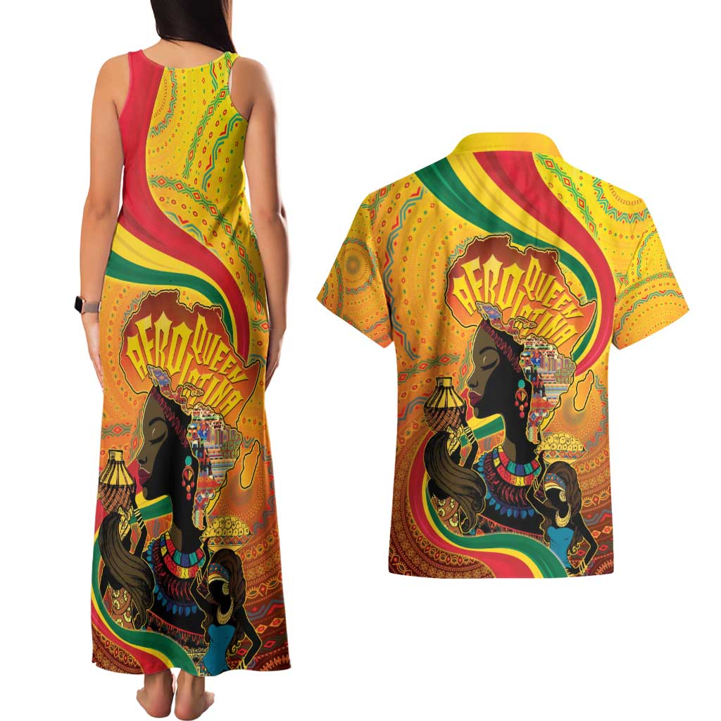Afro Latina Queen Couples Matching Tank Maxi Dress and Hawaiian Shirt The Beauty Of Black Women - Wonder Print Shop