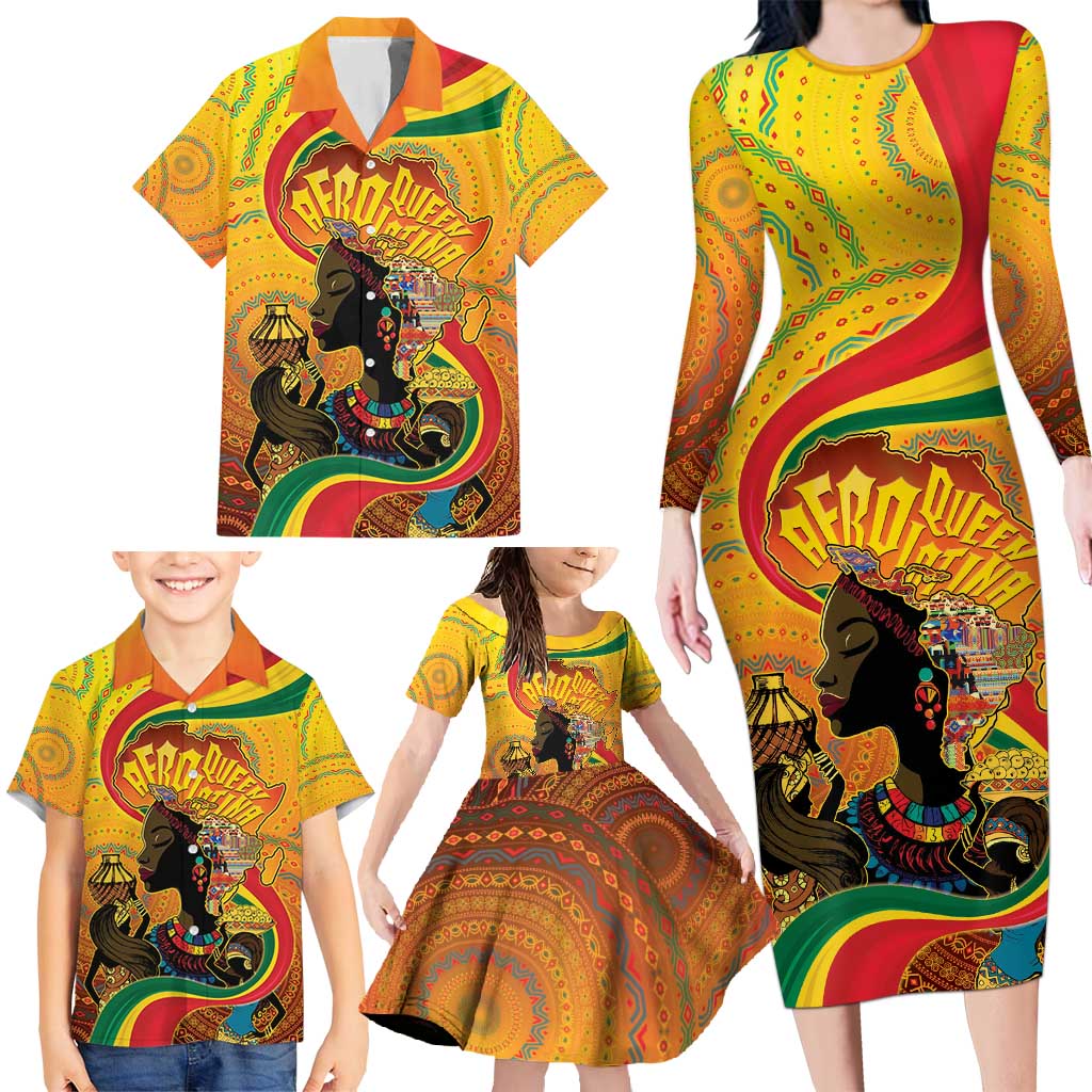 Afro Latina Queen Family Matching Long Sleeve Bodycon Dress and Hawaiian Shirt The Beauty Of Black Women - Wonder Print Shop