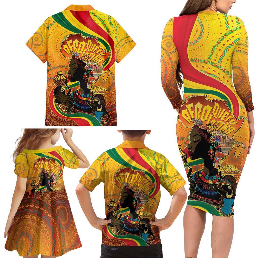 Afro Latina Queen Family Matching Long Sleeve Bodycon Dress and Hawaiian Shirt The Beauty Of Black Women - Wonder Print Shop