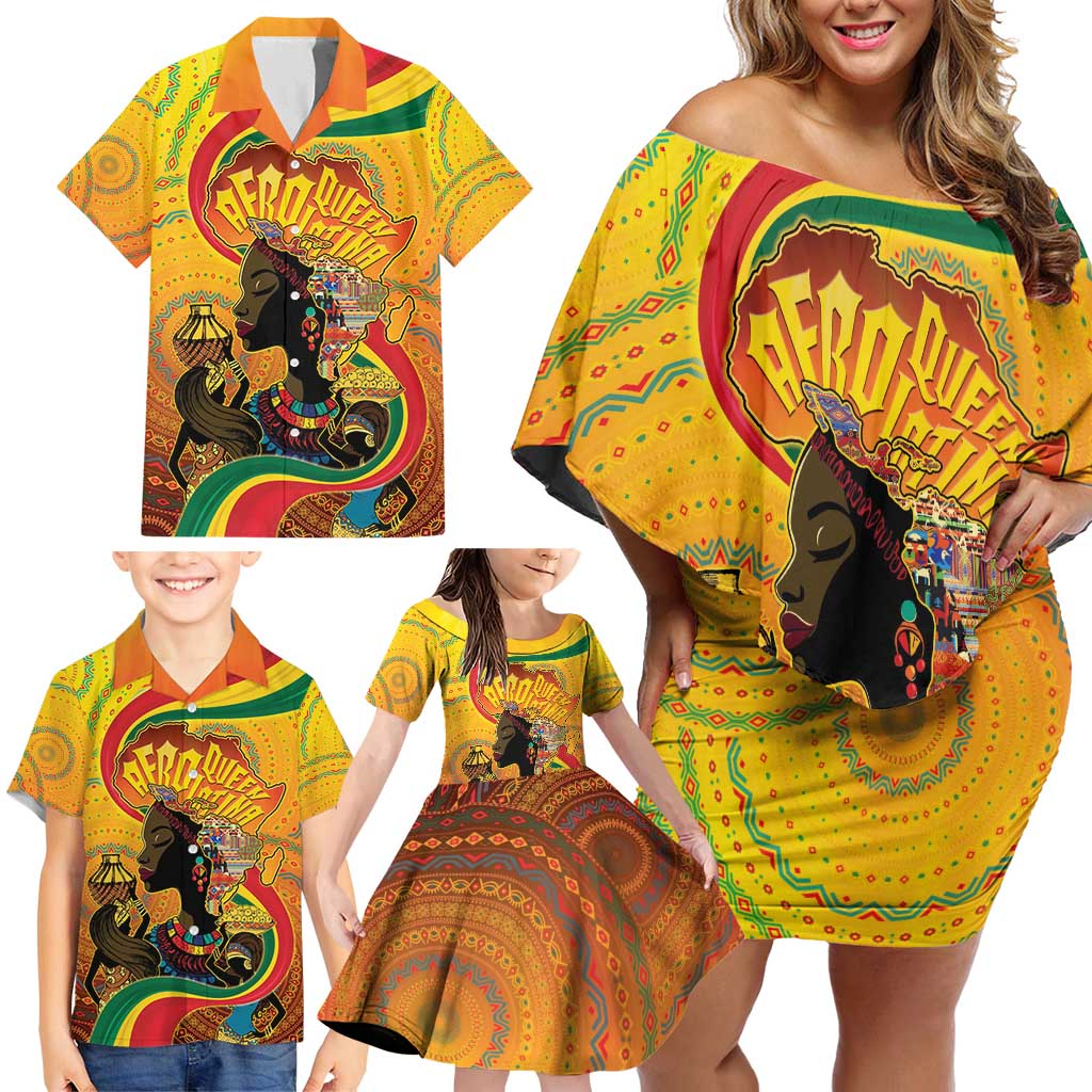Afro Latina Queen Family Matching Off Shoulder Short Dress and Hawaiian Shirt The Beauty Of Black Women - Wonder Print Shop