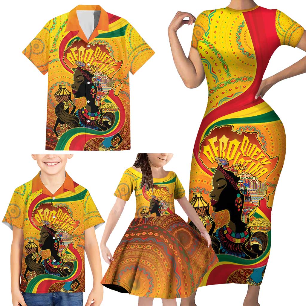 Afro Latina Queen Family Matching Short Sleeve Bodycon Dress and Hawaiian Shirt The Beauty Of Black Women - Wonder Print Shop
