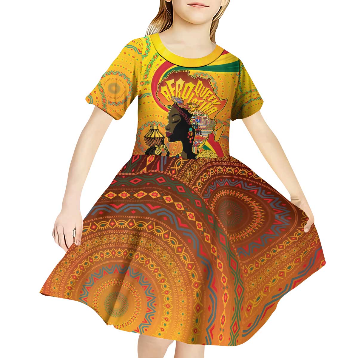 Afro Latina Queen Kid Short Sleeve Dress The Beauty Of Black Women - Wonder Print Shop
