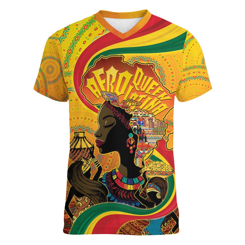 Afro Latina Queen Women V-Neck T-Shirt The Beauty Of Black Women - Wonder Print Shop