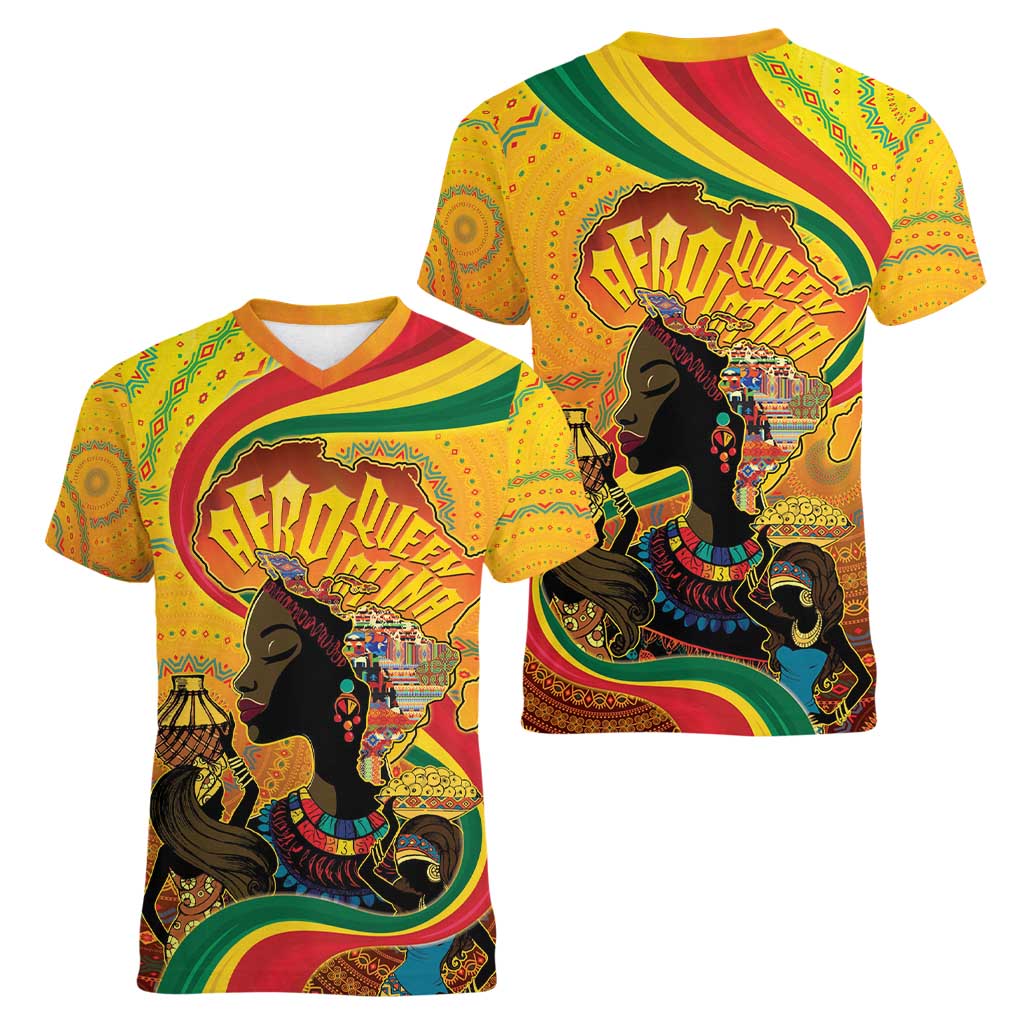 Afro Latina Queen Women V-Neck T-Shirt The Beauty Of Black Women - Wonder Print Shop