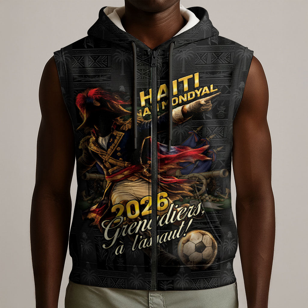 Custom Haiti Football 2026 Sleeveless Zip Hoodie Haiti Nan Mondyal