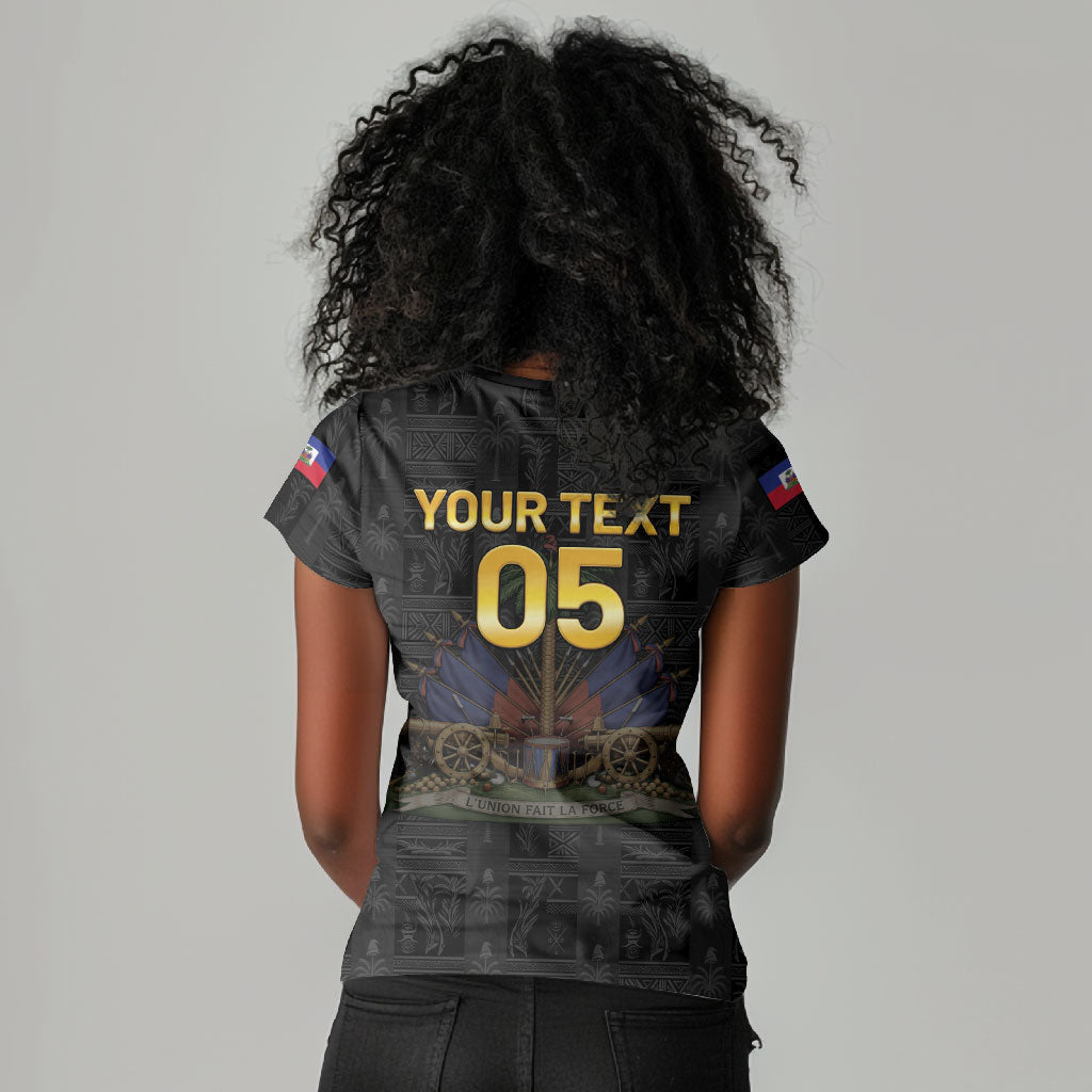 Custom Haiti Football 2026 Women V-Neck T-Shirt Haiti Nan Mondyal