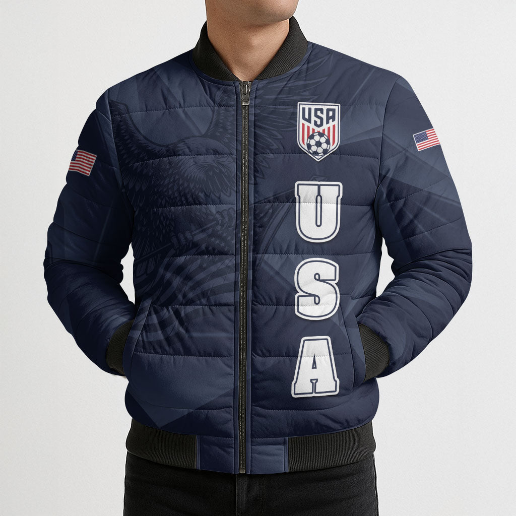 Custom United States Soccer 2026 Bomber Puffer Jacket USA Eagle Simple Style