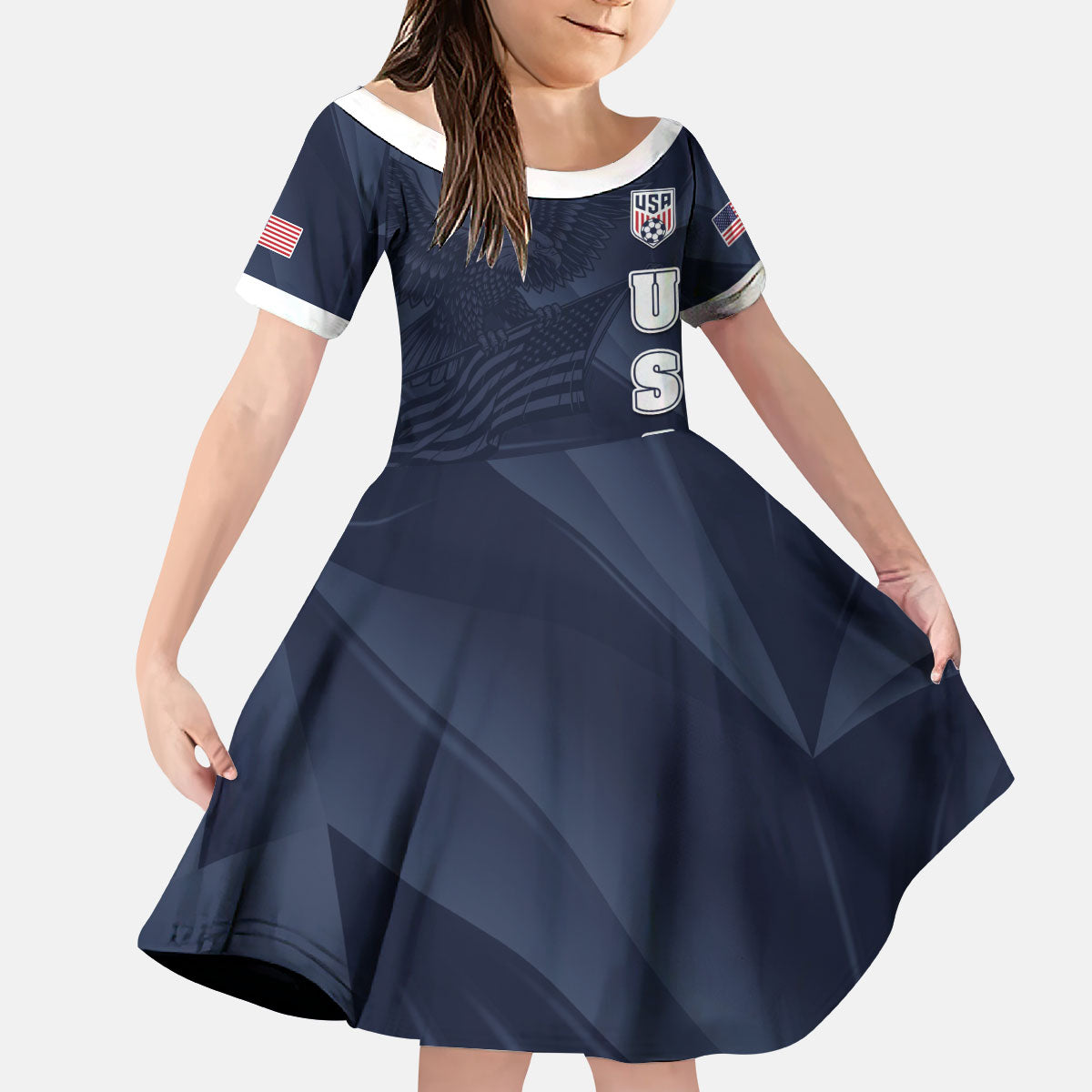 Custom United States Soccer 2026 Kid Short Sleeve Dress USA Eagle Simple Style
