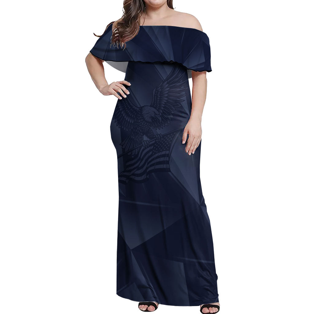Custom United States Soccer 2026 Off Shoulder Maxi Dress USA Eagle Simple Style