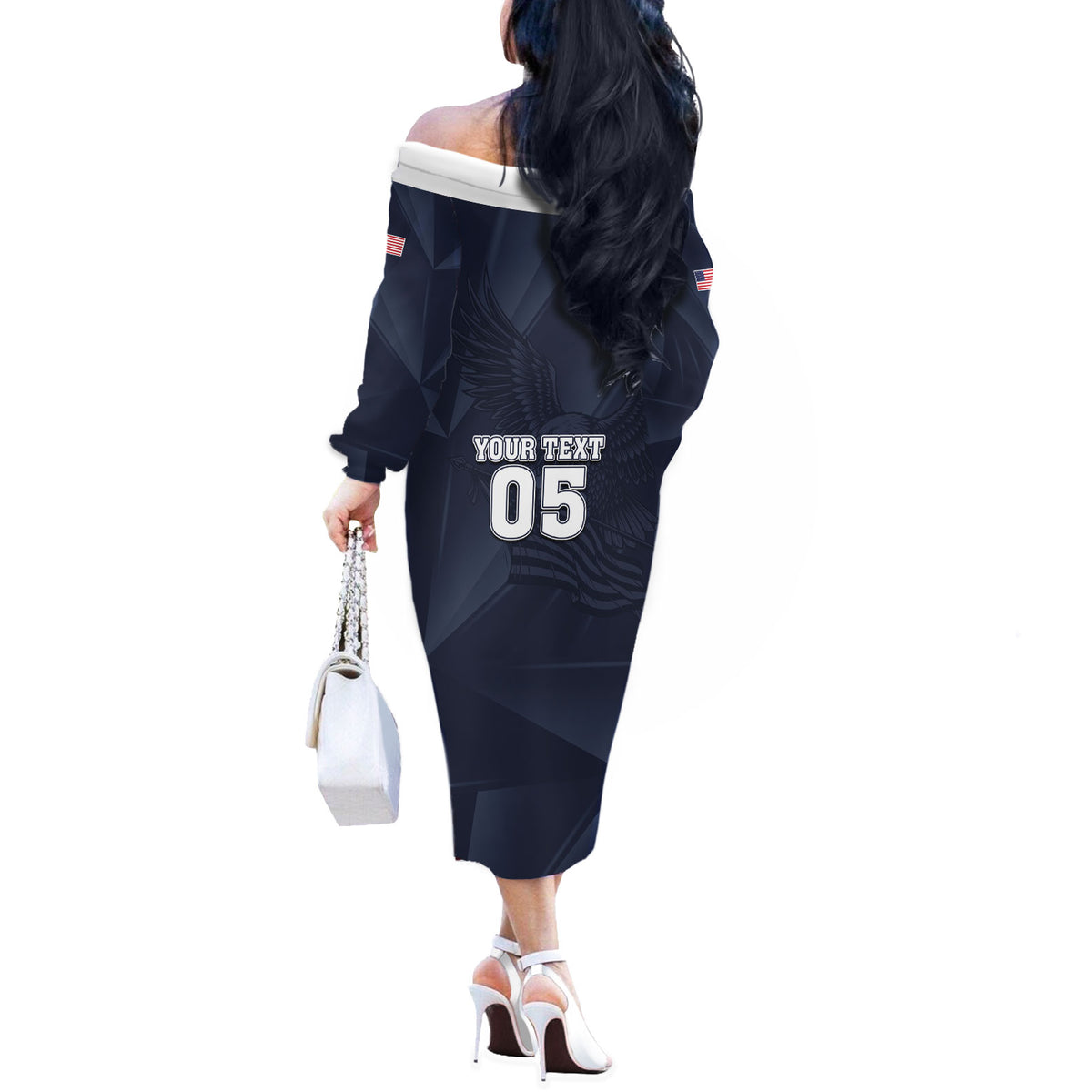 Custom United States Soccer 2026 Off The Shoulder Long Sleeve Dress USA Eagle Simple Style