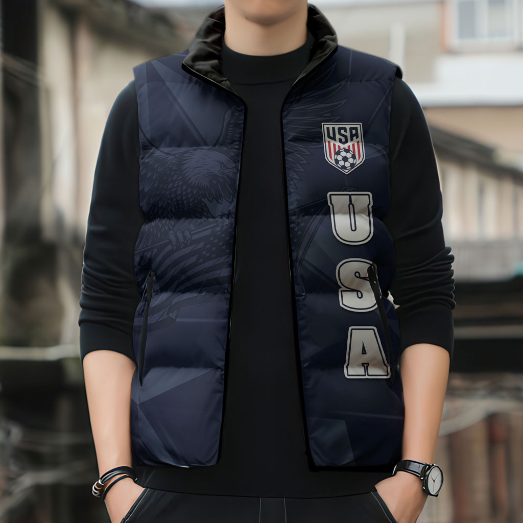 Custom United States Soccer 2026 Sleeveless Puffer Jacket USA Eagle Simple Style