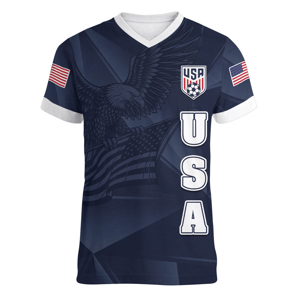 Custom United States Soccer 2026 Women V-Neck T-Shirt USA Eagle Simple Style