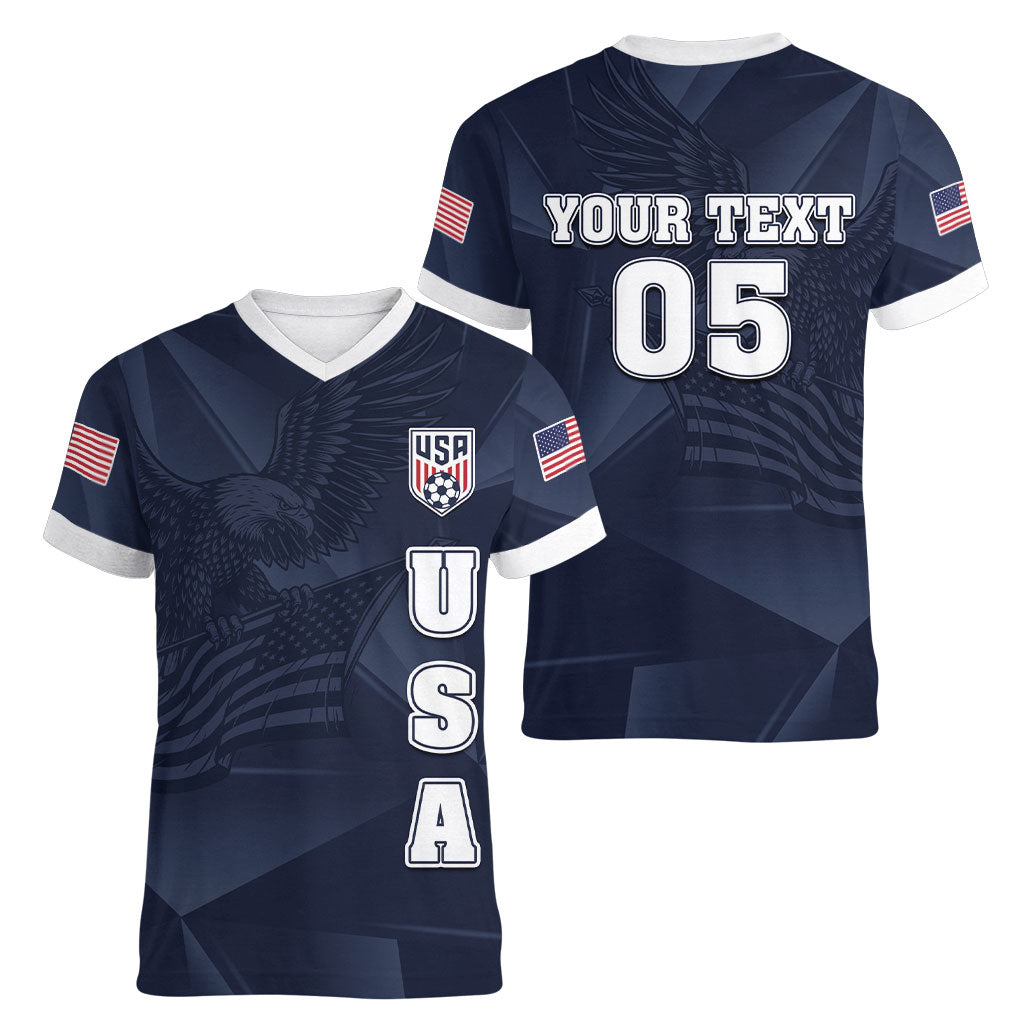 Custom United States Soccer 2026 Women V-Neck T-Shirt USA Eagle Simple Style