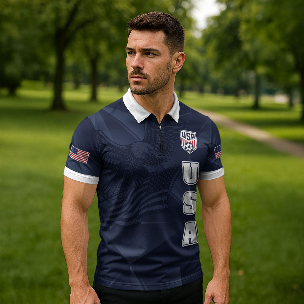 Custom United States Soccer 2026 Zipper Polo Shirt USA Eagle Simple Style