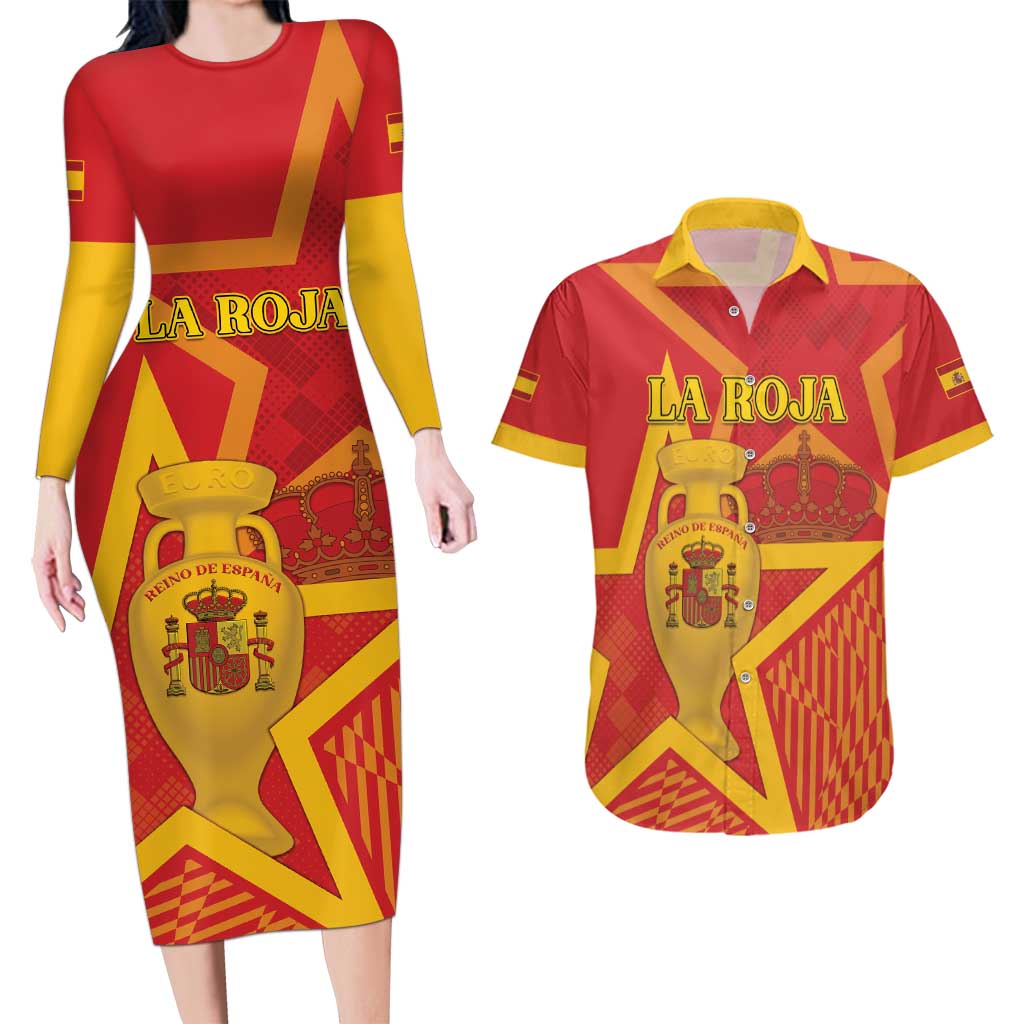 Custom Spain 2024 Football Couples Matching Long Sleeve Bodycon Dress and Hawaiian Shirt La Roja Reigns Supreme LT05 - Wonder Print Shop
