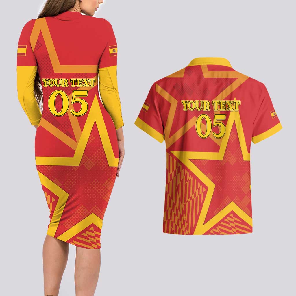 Custom Spain 2024 Football Couples Matching Long Sleeve Bodycon Dress and Hawaiian Shirt La Roja Reigns Supreme LT05 - Wonder Print Shop