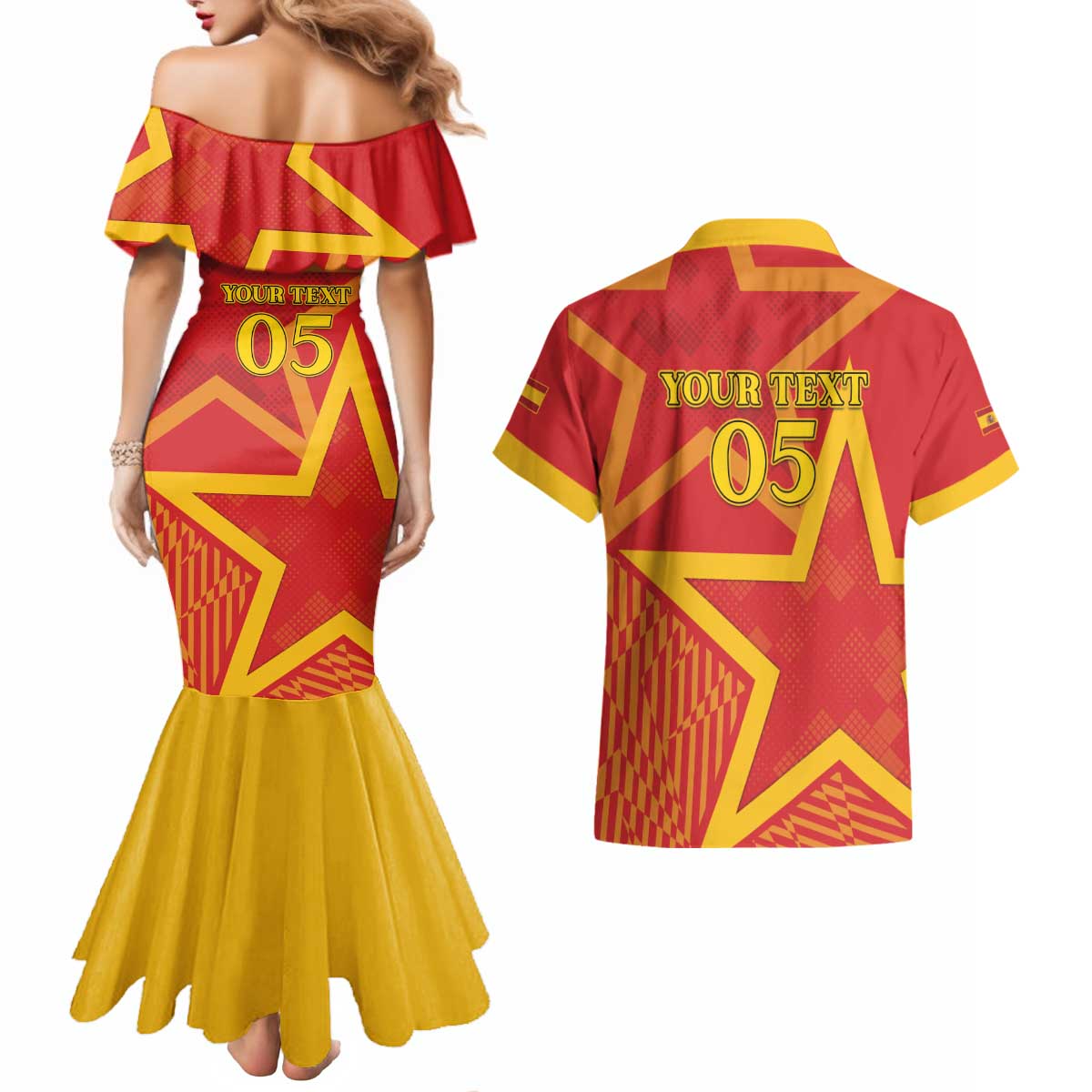 Custom Spain 2024 Football Couples Matching Mermaid Dress and Hawaiian Shirt La Roja Reigns Supreme LT05 - Wonder Print Shop