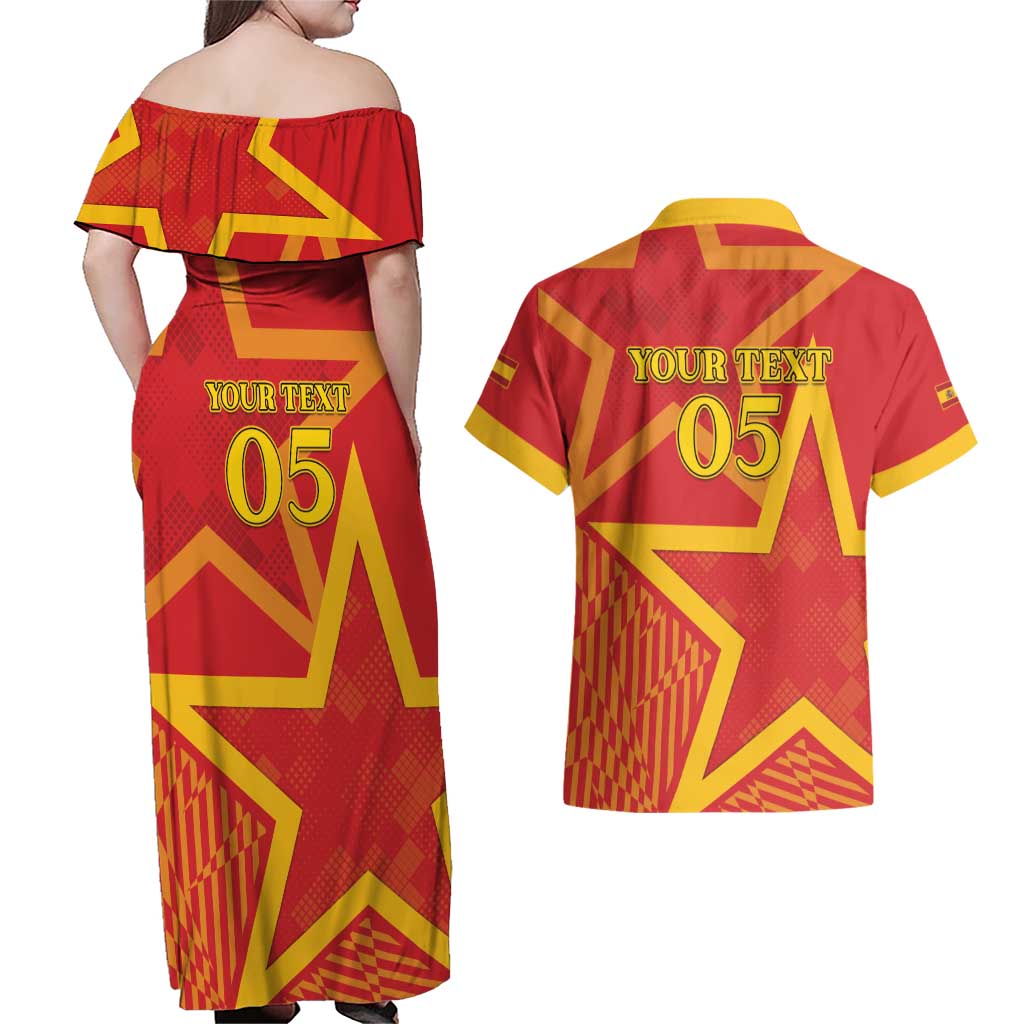 Custom Spain 2024 Football Couples Matching Off Shoulder Maxi Dress and Hawaiian Shirt La Roja Reigns Supreme LT05 - Wonder Print Shop