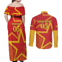 Custom Spain 2024 Football Couples Matching Off Shoulder Maxi Dress and Long Sleeve Button Shirt La Roja Reigns Supreme LT05 - Wonder Print Shop