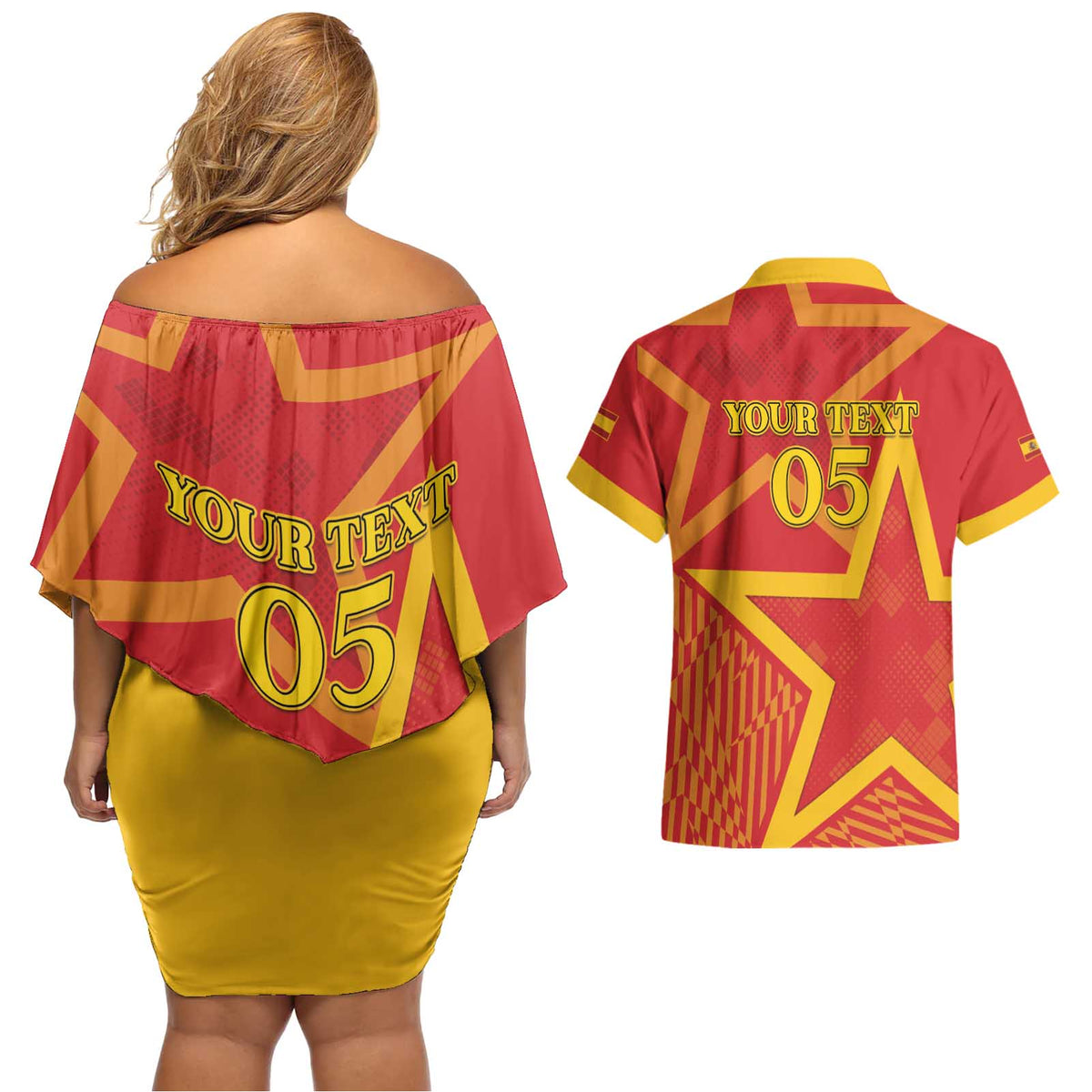 Custom Spain 2024 Football Couples Matching Off Shoulder Short Dress and Hawaiian Shirt La Roja Reigns Supreme LT05 - Wonder Print Shop