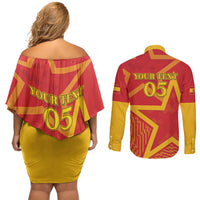 Custom Spain 2024 Football Couples Matching Off Shoulder Short Dress and Long Sleeve Button Shirt La Roja Reigns Supreme LT05 - Wonder Print Shop