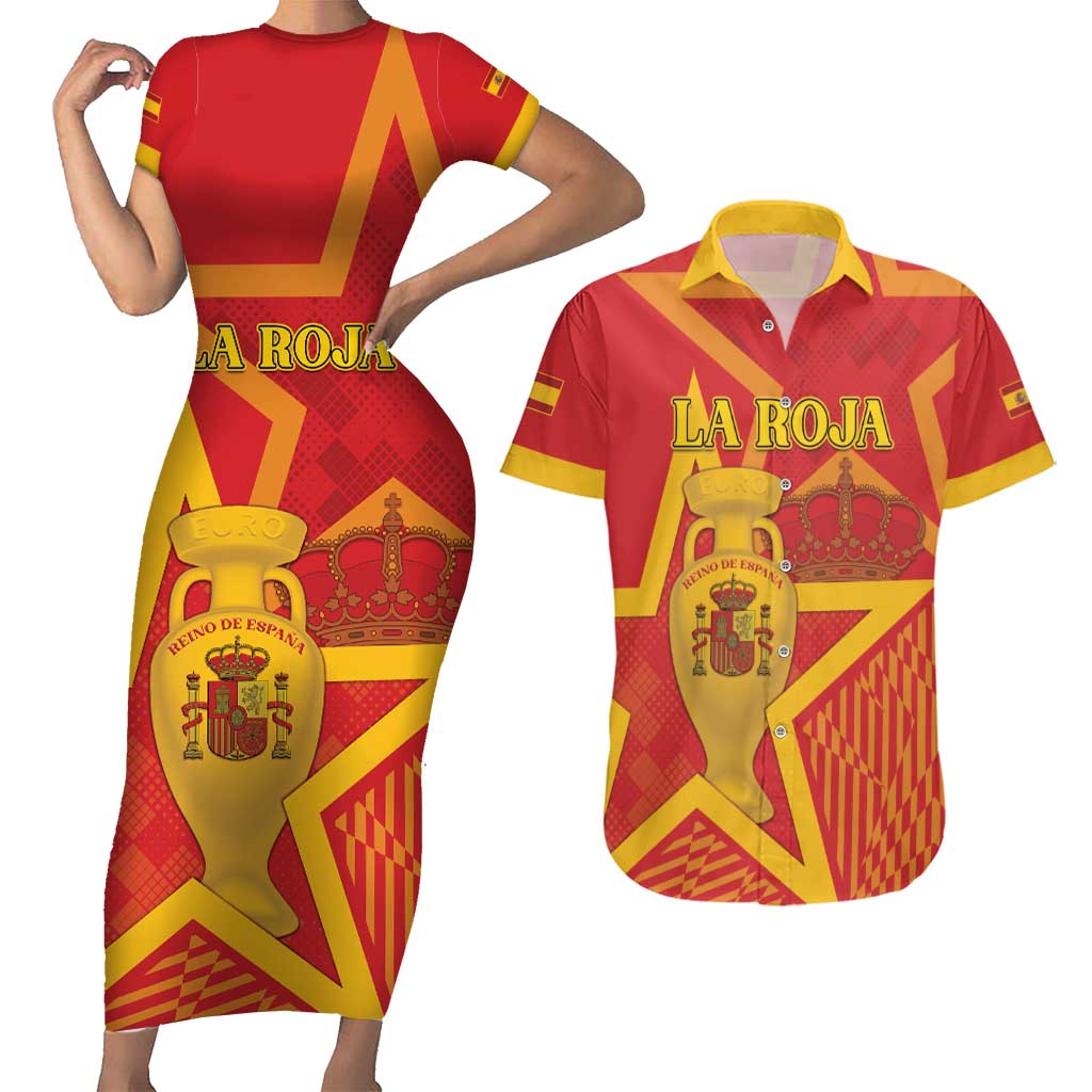 Custom Spain 2024 Football Couples Matching Short Sleeve Bodycon Dress and Hawaiian Shirt La Roja Reigns Supreme LT05 - Wonder Print Shop