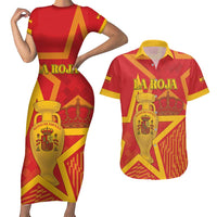 Custom Spain 2024 Football Couples Matching Short Sleeve Bodycon Dress and Hawaiian Shirt La Roja Reigns Supreme LT05 - Wonder Print Shop