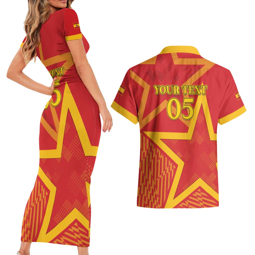 Custom Spain 2024 Football Couples Matching Short Sleeve Bodycon Dress and Hawaiian Shirt La Roja Reigns Supreme LT05 - Wonder Print Shop