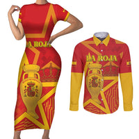 Custom Spain 2024 Football Couples Matching Short Sleeve Bodycon Dress and Long Sleeve Button Shirt La Roja Reigns Supreme LT05 - Wonder Print Shop