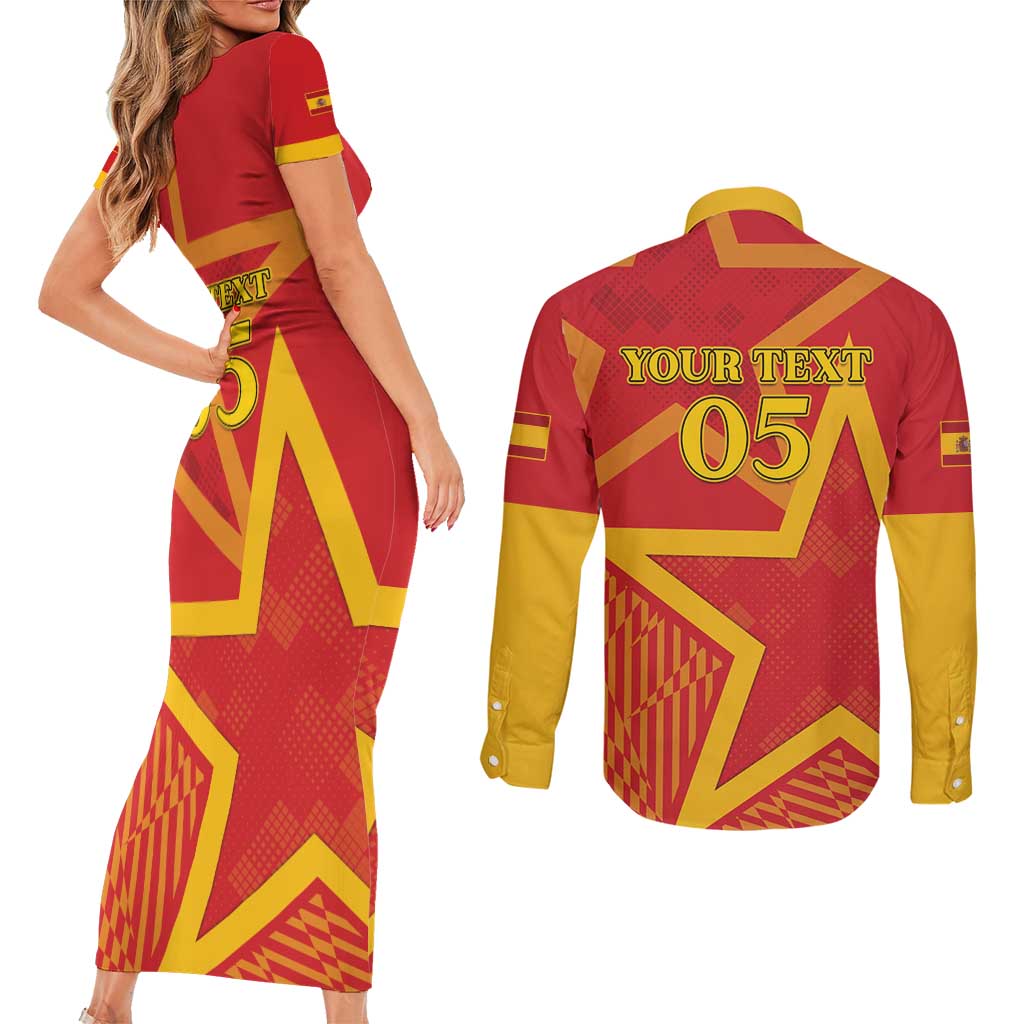 Custom Spain 2024 Football Couples Matching Short Sleeve Bodycon Dress and Long Sleeve Button Shirt La Roja Reigns Supreme LT05 - Wonder Print Shop