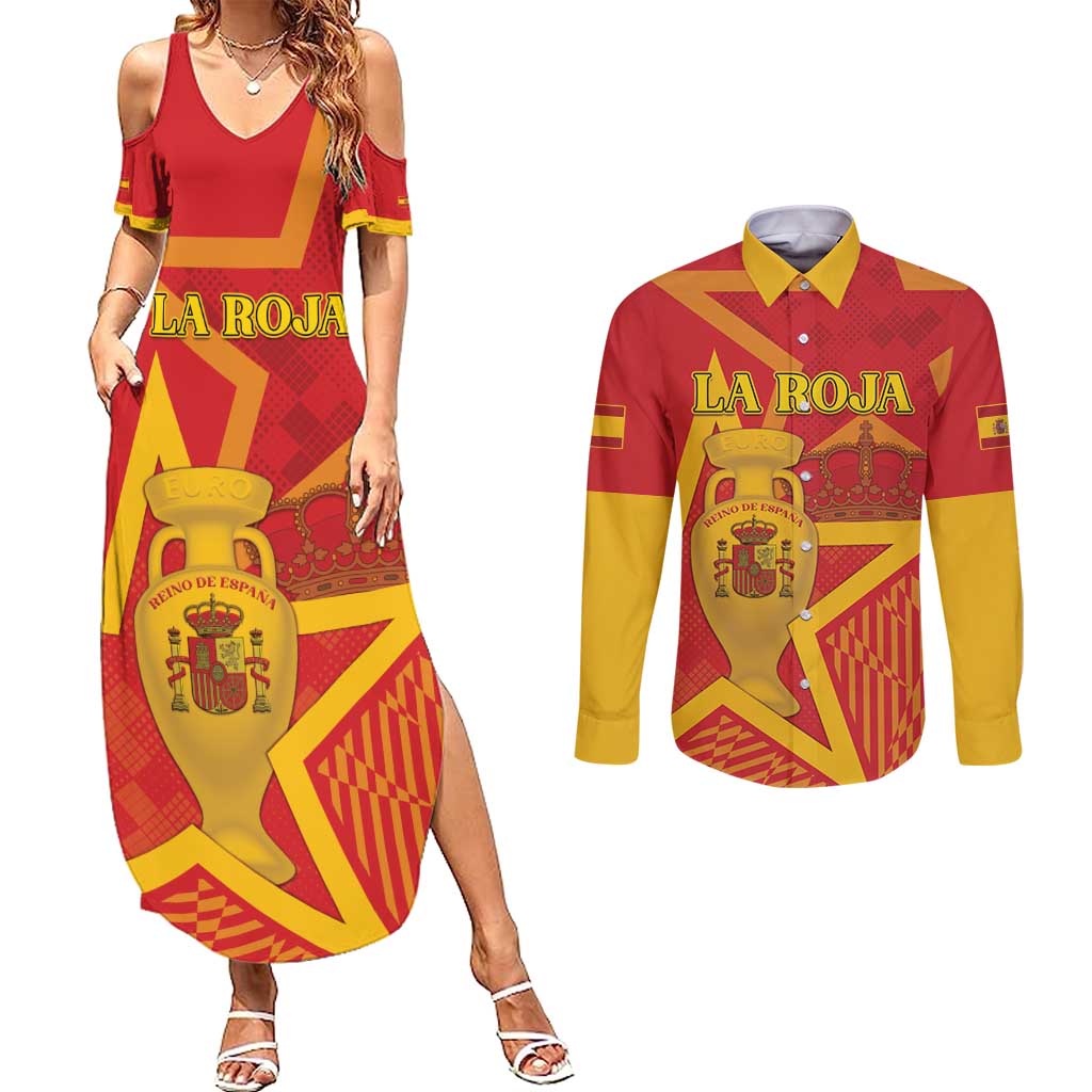 Custom Spain 2024 Football Couples Matching Summer Maxi Dress and Long Sleeve Button Shirt La Roja Reigns Supreme LT05 - Wonder Print Shop
