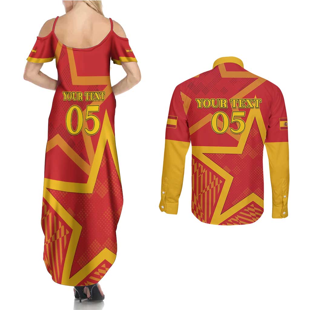 Custom Spain 2024 Football Couples Matching Summer Maxi Dress and Long Sleeve Button Shirt La Roja Reigns Supreme LT05 - Wonder Print Shop