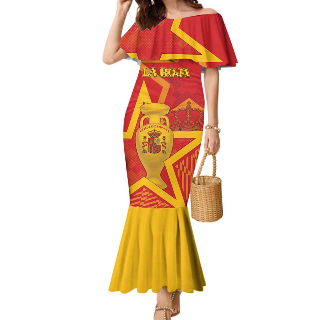 Custom Spain 2024 Football Family Matching Mermaid Dress and Hawaiian Shirt La Roja Reigns Supreme LT05 - Wonder Print Shop