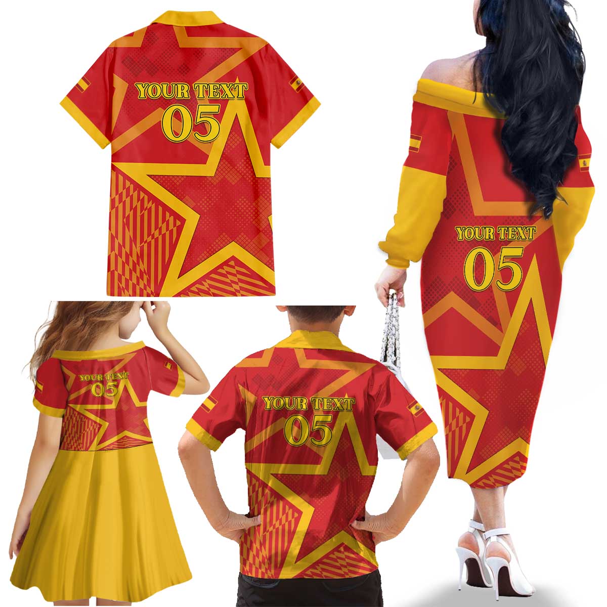 Custom Spain 2024 Football Family Matching Off The Shoulder Long Sleeve Dress and Hawaiian Shirt La Roja Reigns Supreme LT05 - Wonder Print Shop