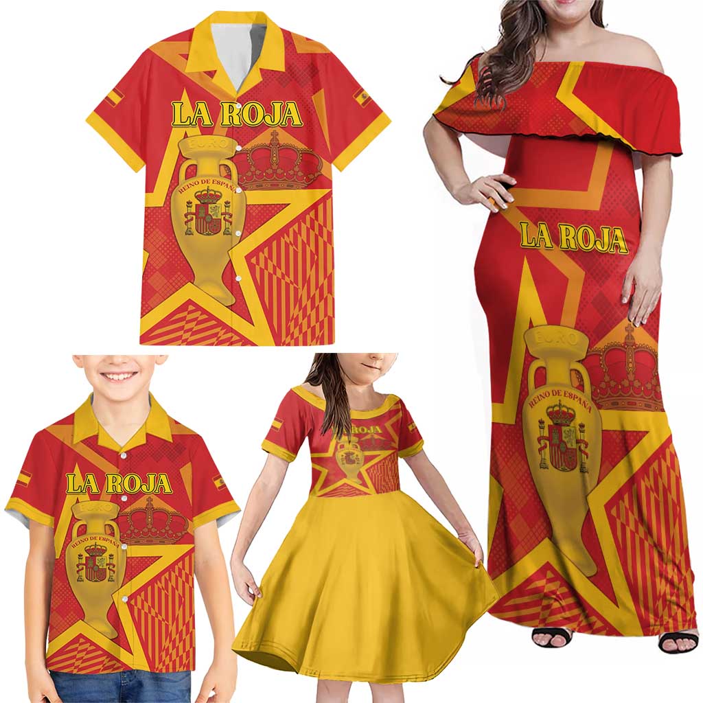 Custom Spain 2024 Football Family Matching Off Shoulder Maxi Dress and Hawaiian Shirt La Roja Reigns Supreme LT05 - Wonder Print Shop