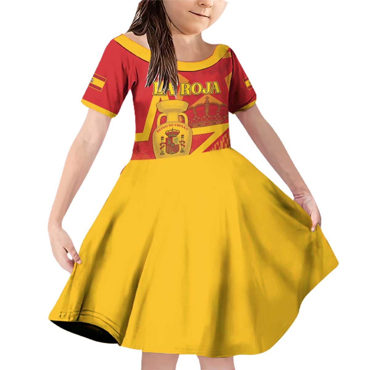 Custom Spain 2024 Football Family Matching Off Shoulder Short Dress and Hawaiian Shirt La Roja Reigns Supreme LT05 - Wonder Print Shop