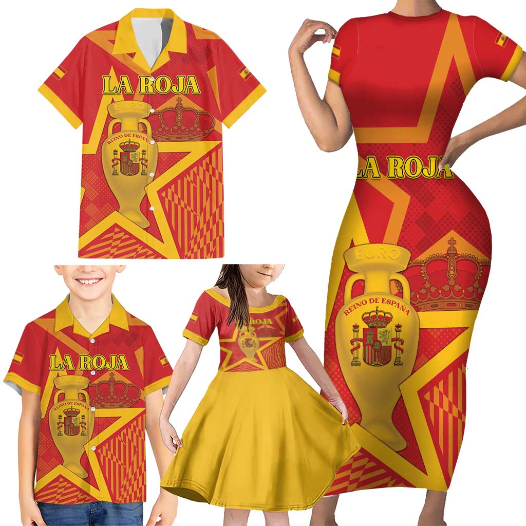 Custom Spain 2024 Football Family Matching Short Sleeve Bodycon Dress and Hawaiian Shirt La Roja Reigns Supreme LT05 - Wonder Print Shop