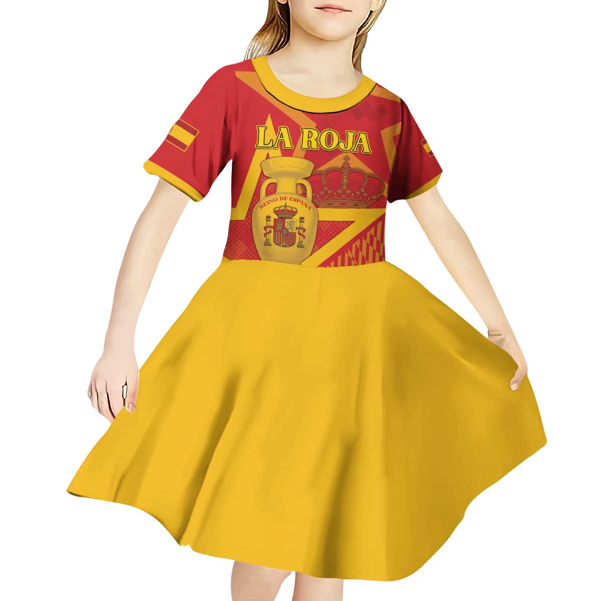 Custom Spain 2024 Football Kid Short Sleeve Dress La Roja Reigns Supreme LT05 - Wonder Print Shop