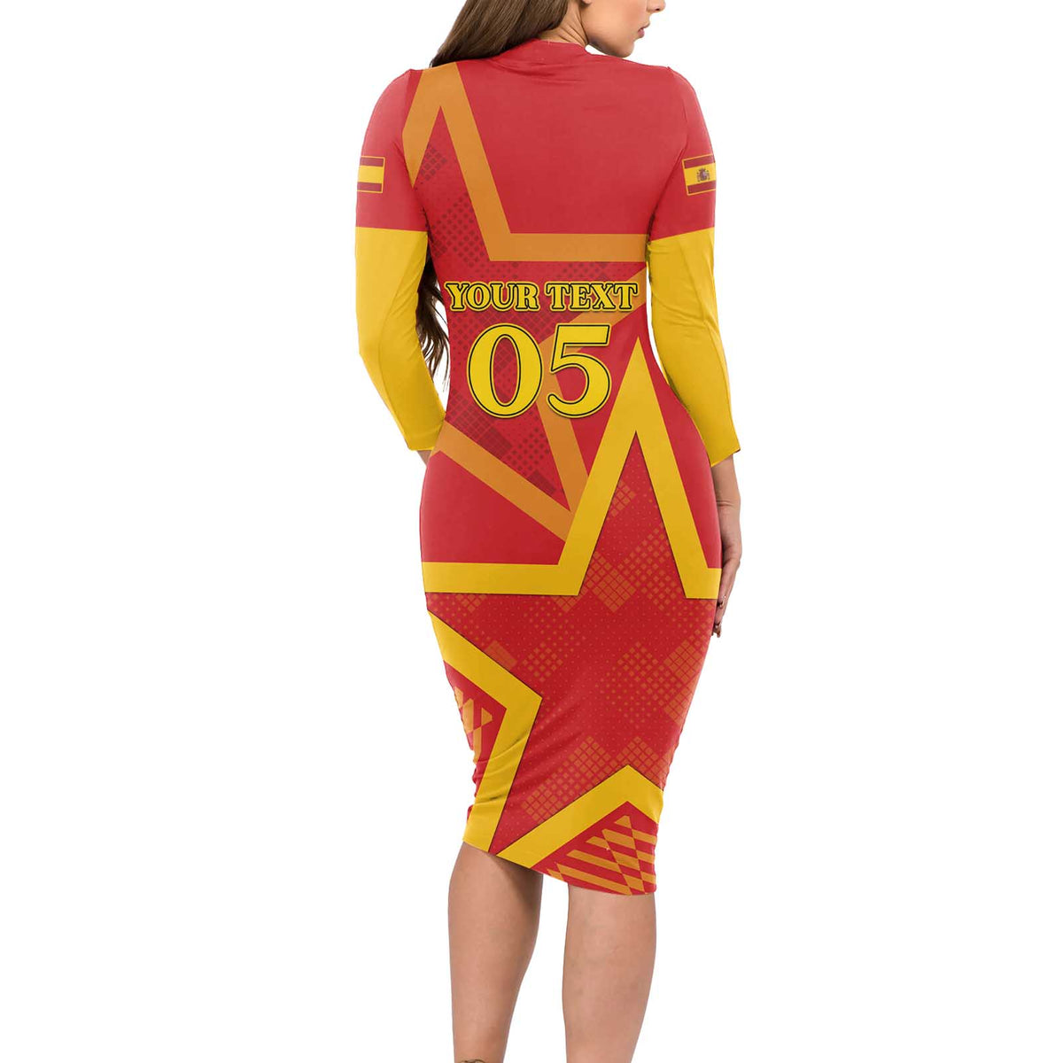Custom Spain 2024 Football Long Sleeve Bodycon Dress La Roja Reigns Supreme LT05 - Wonder Print Shop