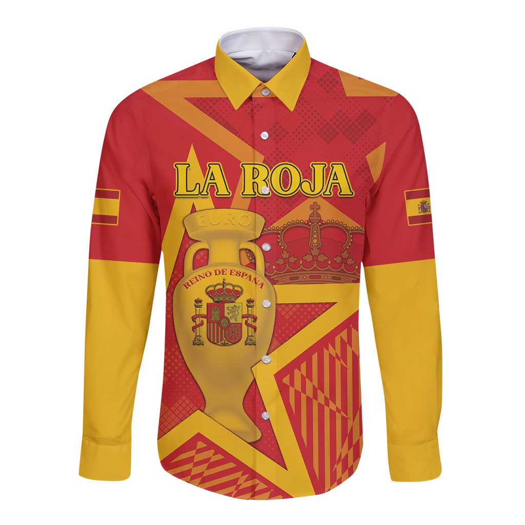 Custom Spain 2024 Football Long Sleeve Button Shirt La Roja Reigns Supreme LT05 - Wonder Print Shop