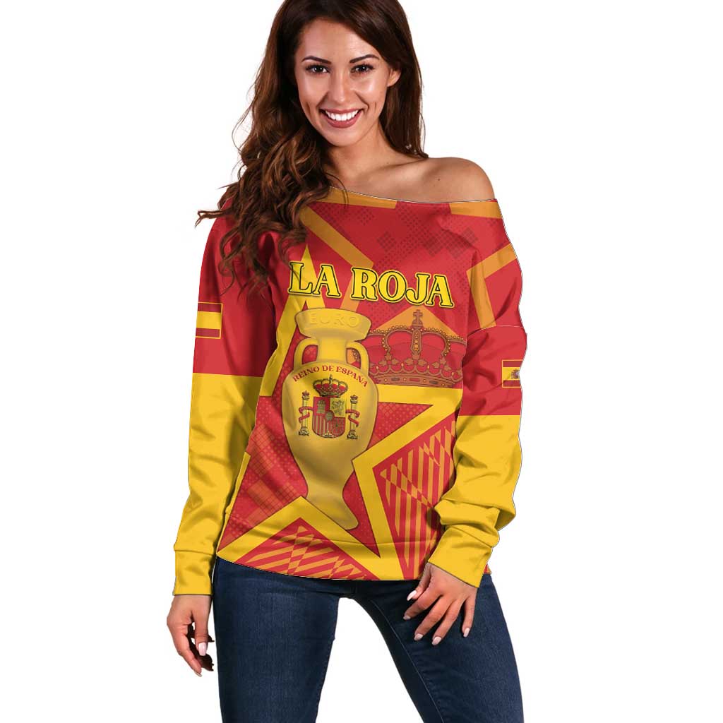 Custom Spain 2024 Football Off Shoulder Sweater La Roja Reigns Supreme LT05 - Wonder Print Shop