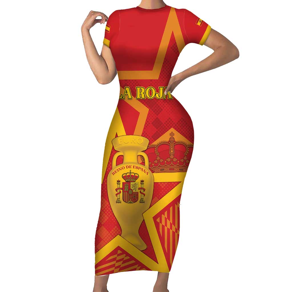 Custom Spain 2024 Football Short Sleeve Bodycon Dress La Roja Reigns Supreme LT05 - Wonder Print Shop
