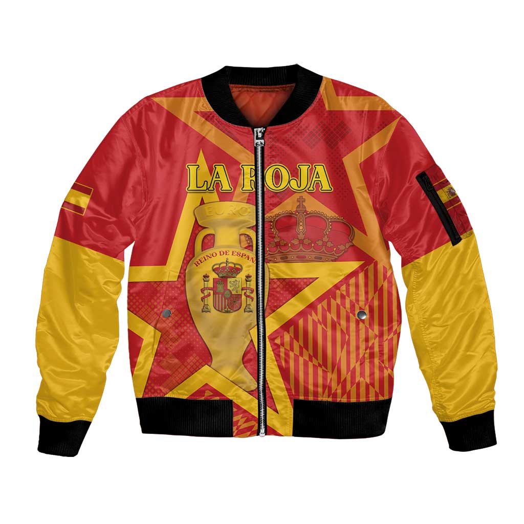 Custom Spain 2024 Football Sleeve Zip Bomber Jacket La Roja Reigns Supreme LT05 - Wonder Print Shop