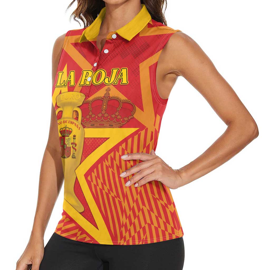 Custom Spain 2024 Football Women Sleeveless Polo Shirt La Roja Reigns Supreme LT05 - Wonder Print Shop