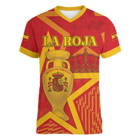 Custom Spain 2024 Football Women V-Neck T-Shirt La Roja Reigns Supreme LT05 - Wonder Print Shop