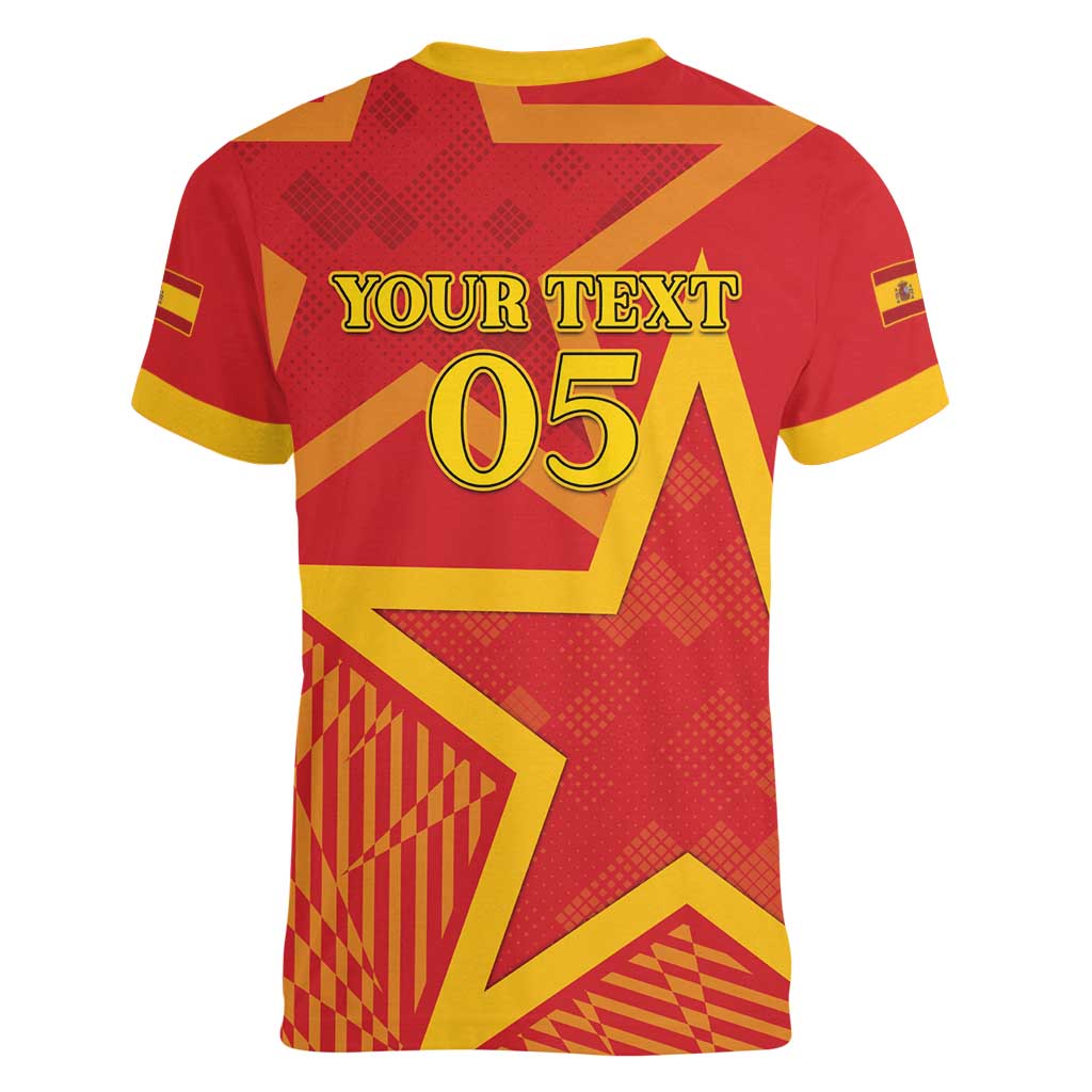 Custom Spain 2024 Football Women V-Neck T-Shirt La Roja Reigns Supreme LT05 - Wonder Print Shop