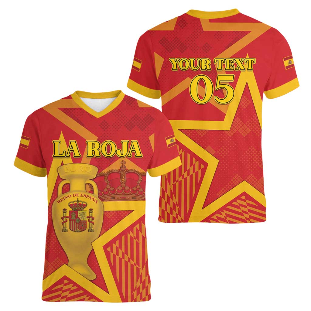 Custom Spain 2024 Football Women V-Neck T-Shirt La Roja Reigns Supreme LT05 - Wonder Print Shop