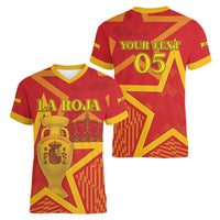 Custom Spain 2024 Football Women V-Neck T-Shirt La Roja Reigns Supreme LT05 - Wonder Print Shop