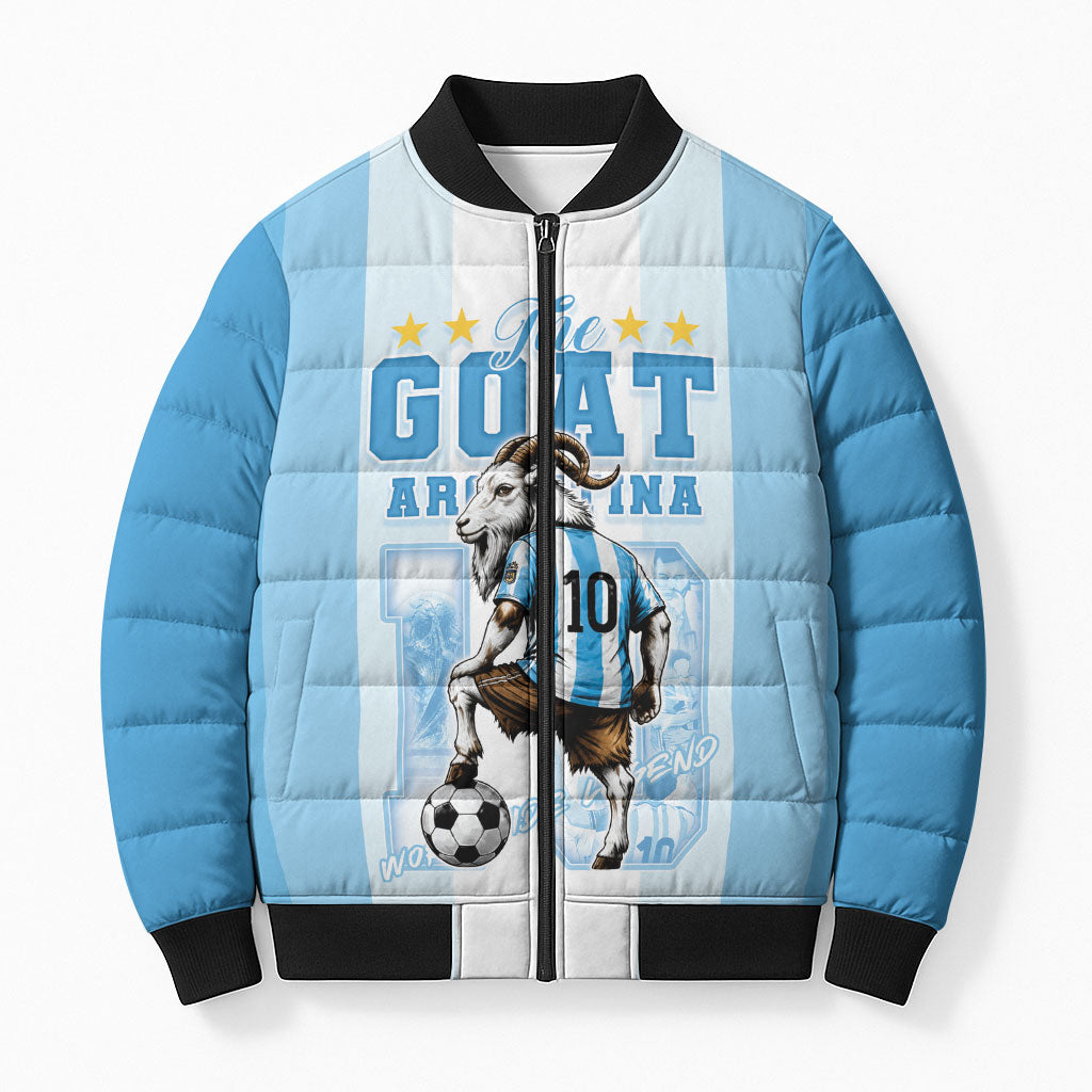 Custom Argentina Football GOAT 10 Bomber Puffer Jacket Worldwide Legend