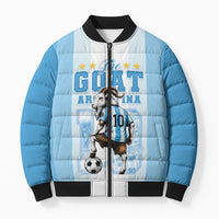 Custom Argentina Football GOAT 10 Bomber Puffer Jacket Worldwide Legend